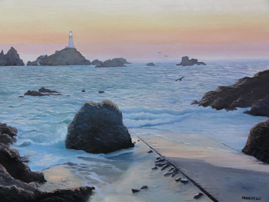 Lighthouse at La Corbiere Jersey - Painting in Surrey Art Gallery